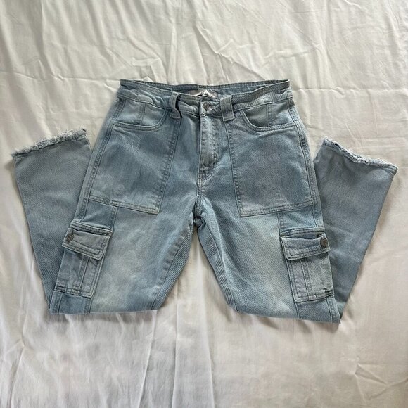 KanCan Denim - KanCan Light Wash High Waist Straight Leg Cotton Blend Cargo Jeans | Size 9